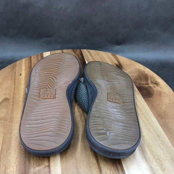 Reef Brown Faux Leather Flip Flops Slip On Sandals Mens Size 9 - Picture 6 of 9